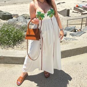 White Maxi Dress with Green Palm Print
